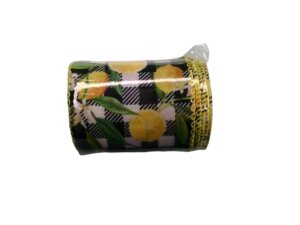 2.5in 5 yards Lemon Black and White Plaid Wired Ribbon