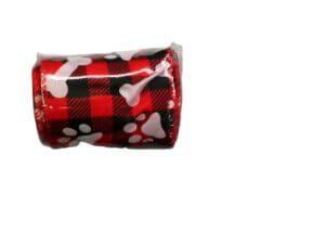 2.5in 5 yards White Paws Red and Black Plaid Wired Ribbon