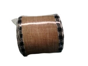 2.5in 5 yards Burlap with Black and White Border Wired Ribbon