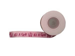 15mm 10 Yards It's a Girl Pink Printed Ribbon