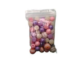 55pc 12-16mm Pink, Purple, White Acrylic Beads