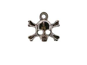20pc Antique Silver Halloween Skull and Crossbones Pendants 1.5cm