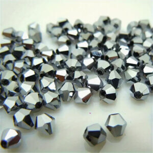 200pc Silver 4mm Bicone Crystal Beads