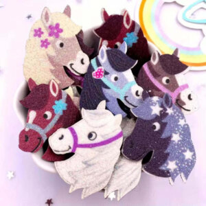 6pc Mixed 4cm Glitter Horse Appliques