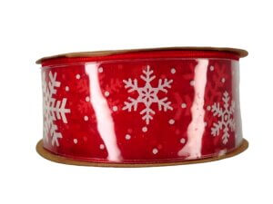 30ft Red with White Snowflake Ribbon 1in