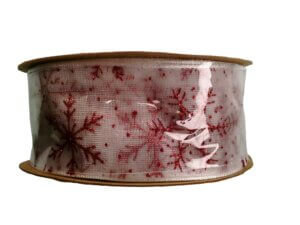 30ft White with Red Snowflake Ribbon 1in