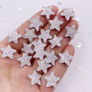 50pc Silver Glitter Star Resin Pieces 14mm