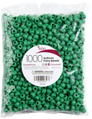 CousinDIY Pony Beads 6mmx9mm 1,000/Pkg-Opaque Green