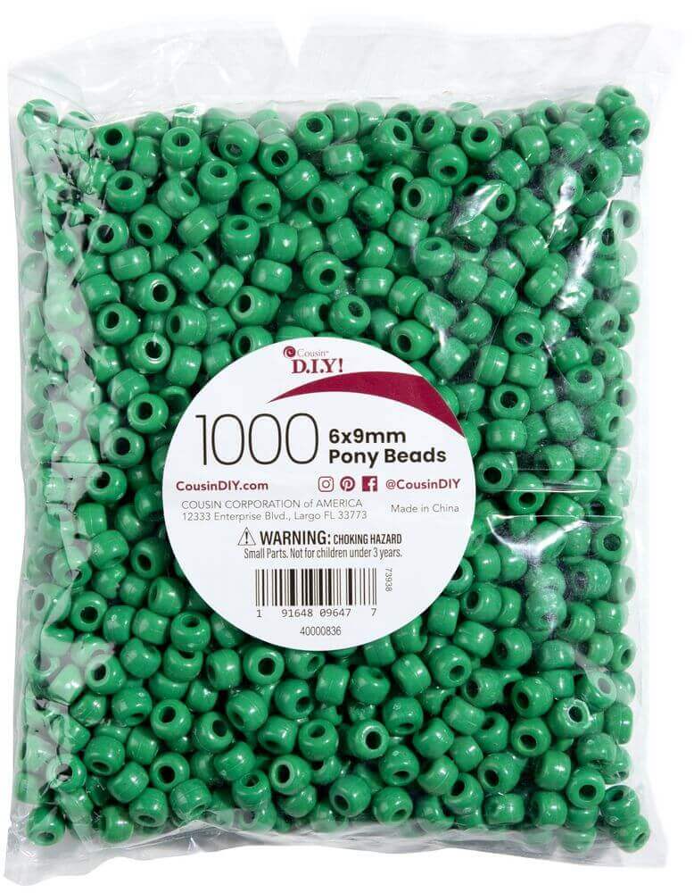 CousinDIY Pony Beads 6mmx9mm 1,000/Pkg-Opaque Green CousinDIY Pony Beads 6mmx9mm 1,000/Pkg-Opaque Green