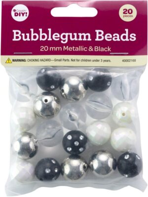 CousinDIY Bubblegum Bead 20mm 20/Pkg-Metallic Black
