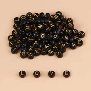 1000pc Black Beads with Gold Letters