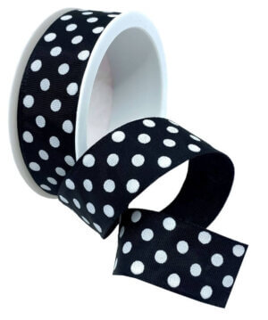 Morex Ribbon Polka Dots (Wired) 1"X4yd-Black W/White Dots