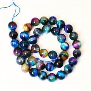 46pc 8mm Galaxy Blue Purple Tiger Eye Stone Beads