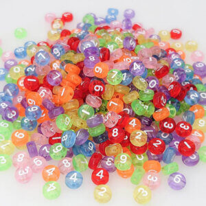 100pc 7mm Transparent Colored Number Beads