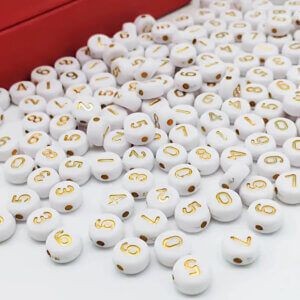 100pc 7mm White and Gold Number Beads