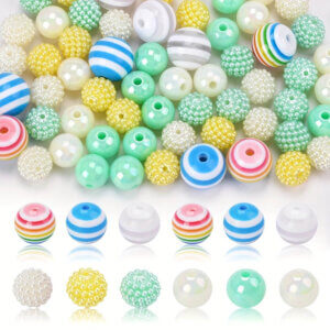 45pc 12-16mm Green, Yellow, White Acrylic Beads