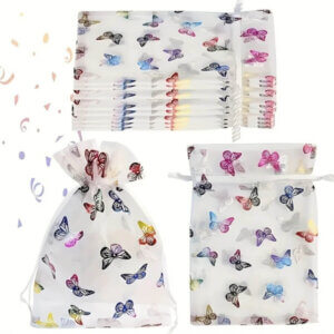 100pc 2.7x3.5 Butterflies Foil Stamp Drawstring Organza Bag