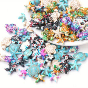 50pc Stone Turtle & Starfish Beads Gradient Ink Colored 2cm