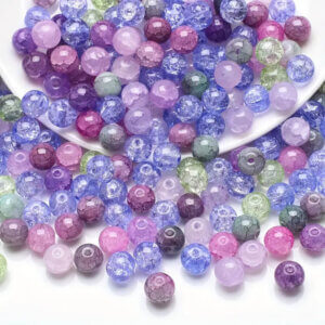 100pcs 8mm Pink/Purple Series Glass Crackle Beads