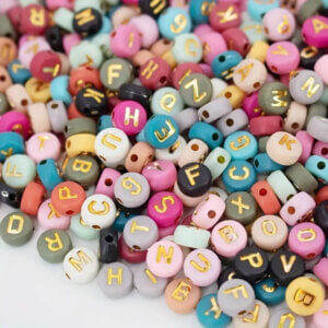 1000pc Pastel Color Mix with Gold Letters 7mm Alphabet Beads