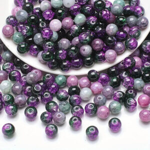 100pcs 8mm Purple/Green Series Glass Crackle Beads