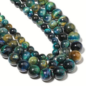 46pc 8mm Galaxy Blue Green Tiger Eye Stone Beads