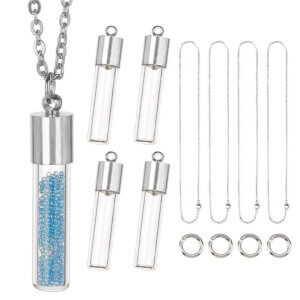 4 Sets Vial Necklace Making Kit Silver 6x32mm 4 Sets Vial Necklace Making Kit Silver 6x32mm