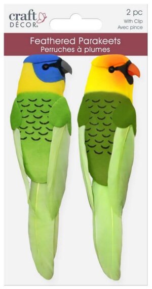 Craft Dcor Essentials Feathered Parakeet W/Clip 5" 2/Pkg  -5.1"