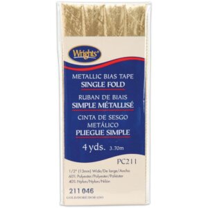 Wrights Single Fold Bias Tape .5"X4yd-Gold Lame'
