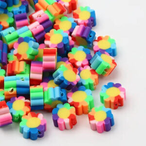 30pc Rainbow Flowers Clay Beads 10mm Shapes Polymer
