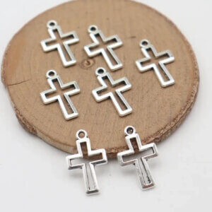 20pc Silver Hollow Cross Charms 17x10mm