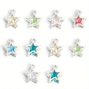 10pc Star Charm with Multicolor Rhinestones 14mm