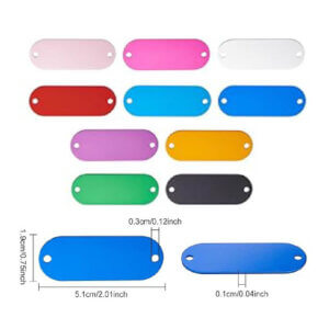 10pc Assrtd Color Oval 19x51mm Aluminum Blank with 2 holes 1mm thick