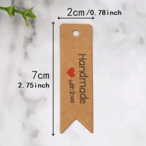 100pc Brown Handmade With Love Tags Ribbon 0.75x2.75"