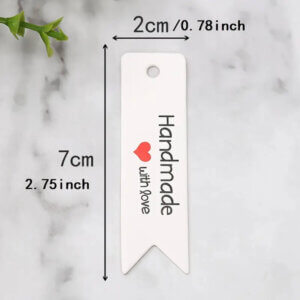 100pc White Handmade With Love Tags Ribbon 0.75x2.75"