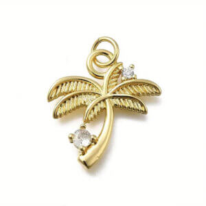 2pc Brass Palm Tree Cubic Zirconia Pendants 2x2cm