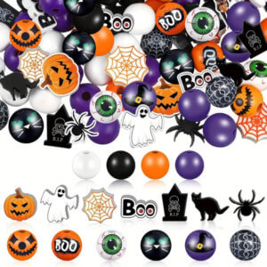 145pc 16mm Figures - White Orange Black Purple Wood Spacer Beads