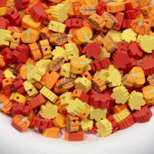 50pc Fall Pumpkins and Leaves 9-11mm Polymer Clay Beads