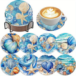 8pc Seashells by the seashore Coasters Diamond Painting Kit 8pc Seashells by the seashore Coasters Diamond Painting Kit