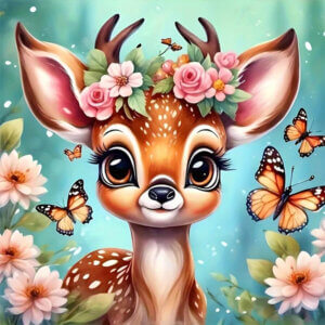 8×8 Cute Deer Cartoon with Butterflies Diamond Painting Kit 8x8 Cute Deer Cartoon with Butterflies Diamond Painting Kit
