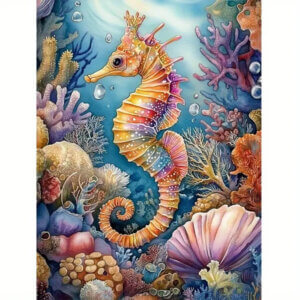 12x16 Large Seahorse in Coral Reef Diamond Painting Kit