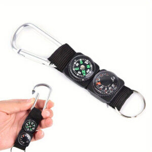 Carabiner Keychain with Compass and Thermometer 5 inches long