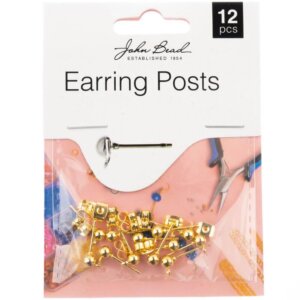 John Bead Earring Post w/5mm Ball 12/Pkg-Gold