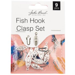 John Bead Fish Hook Clasp Set 6x20mm 9/Pkg-Silver
