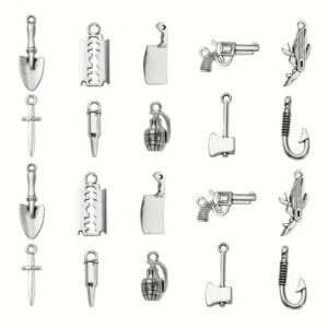 25pc Mixed Weapon Styles Silver Pendant Alloy Charms