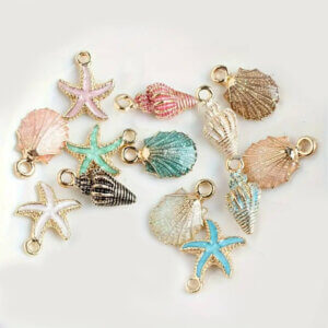 13pc Charms Conch Shell Starfish Pearlescent 1.7cm