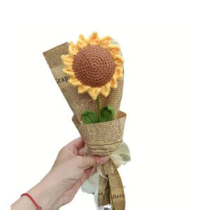 Large Sunflower – Brown Bag – Individual Crochet Flower on Stem Large Sunflower - Brown Bag - Individual Crochet Flower on Stem
