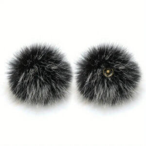 2pc 14cm Frost Black Snap On Faux Fur Pom Poms 2pc 14cm Frost Black Snap On Faux Fur Pom Poms