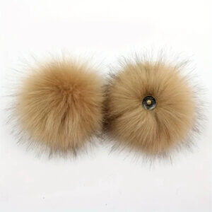 2pc 14cm Khaki Snap On Faux Fur Pom Poms
