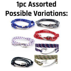 Reflective Paracord Fish Hook bracelet Assrtd Colors